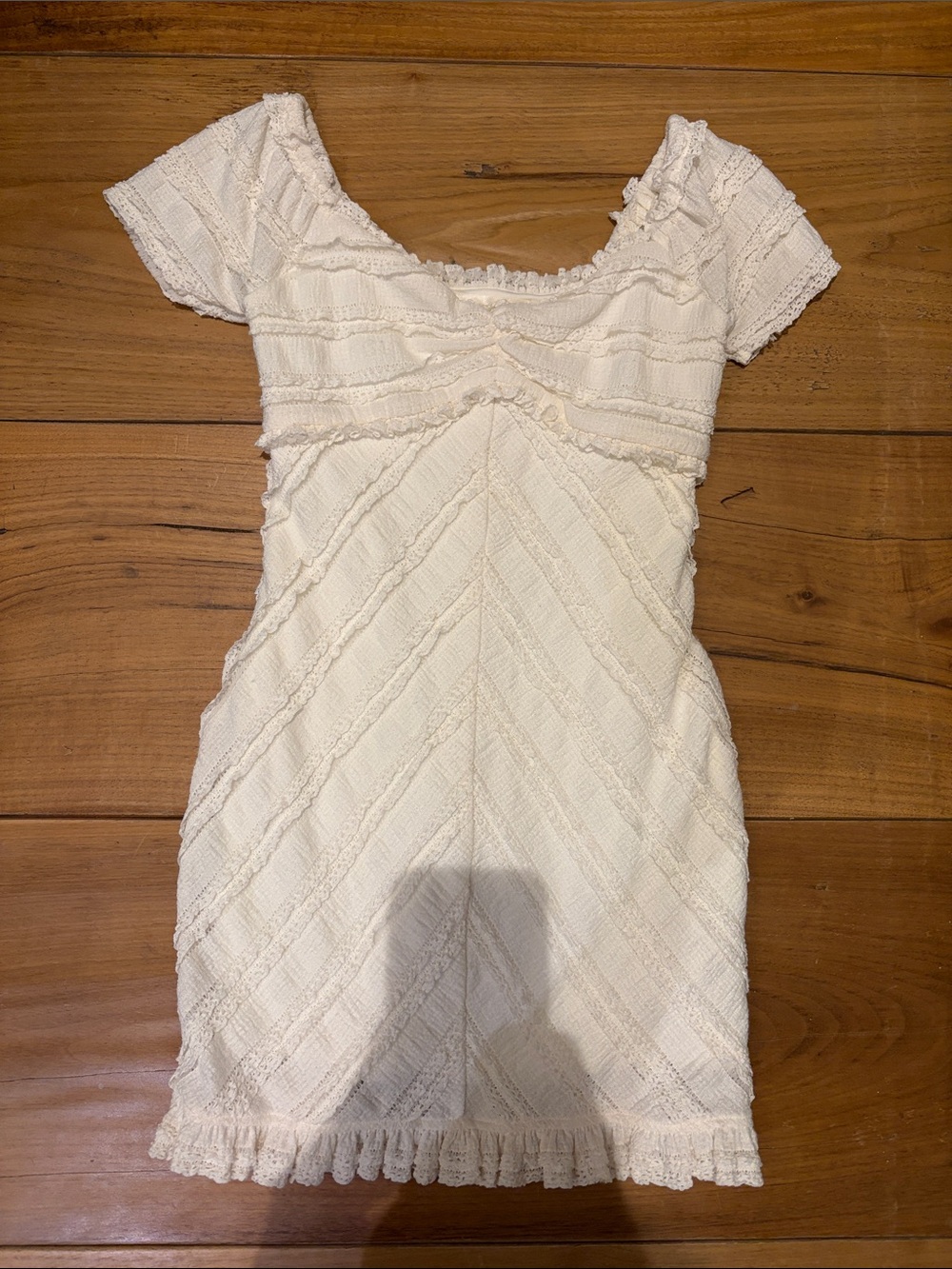 LoveShackFancy girls Cream Textured Ruffle-Trim Mini Dress